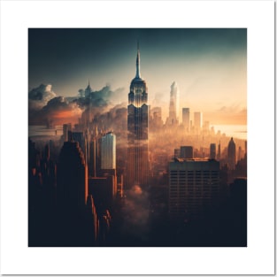 New York skyline in fog Posters and Art